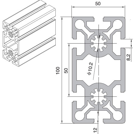 Profile 50x100 (unit: mm)