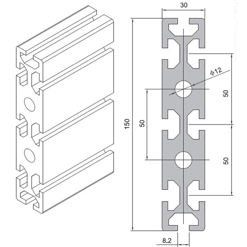 型材:30x150W（單位：mm）