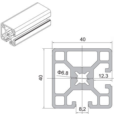 型材:40x40-2NVS（單位：mm）