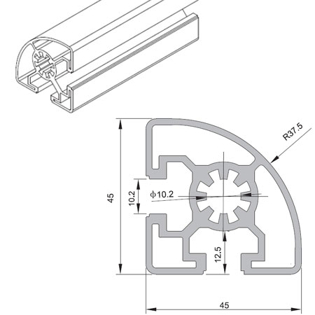 Profile 45x45RQ (unit: mm)