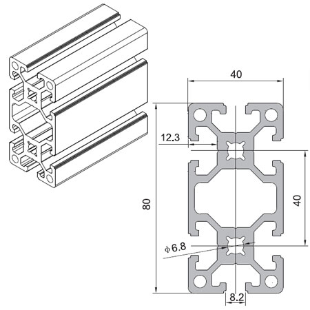 型材:40x80W（單位：mm）