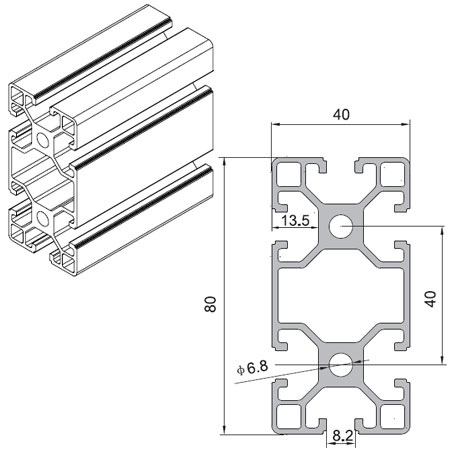 型材:40x80L（單位：mm）