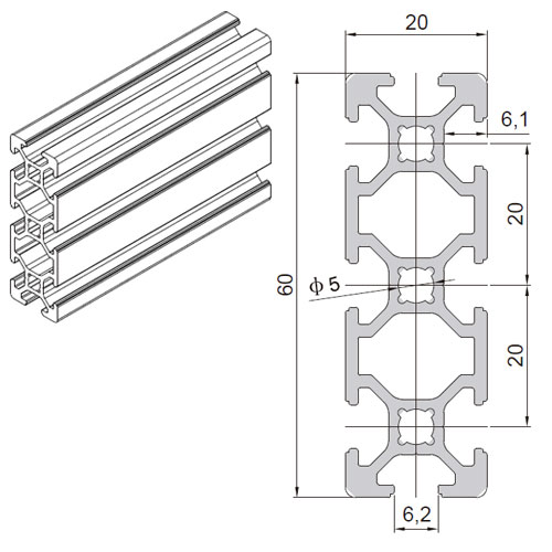 型材:20x60（單位：mm）